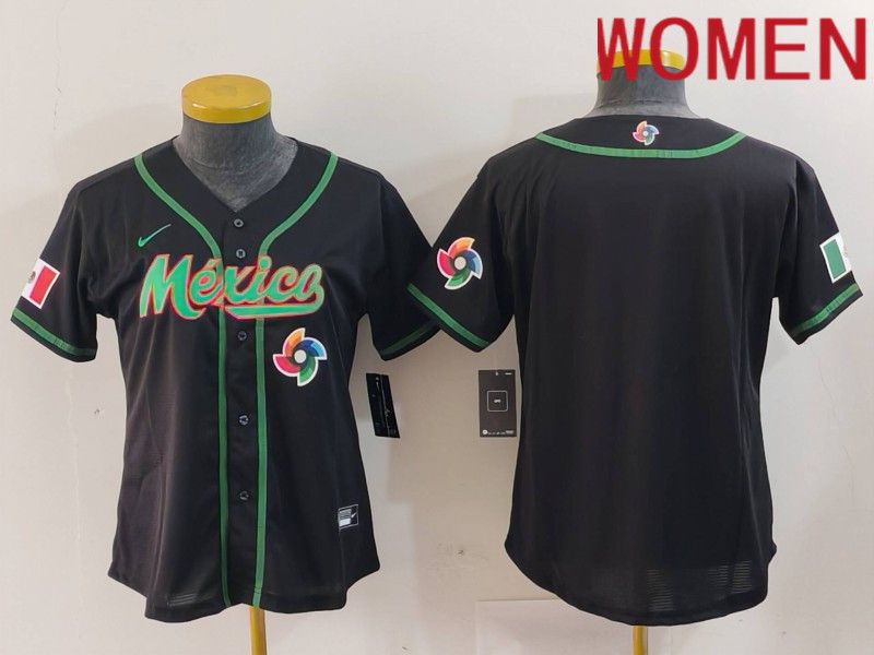 Women 2024 World Cub Mexico Blank Black Nike MLB Jersey style 6->youth mlb jersey->Youth Jersey